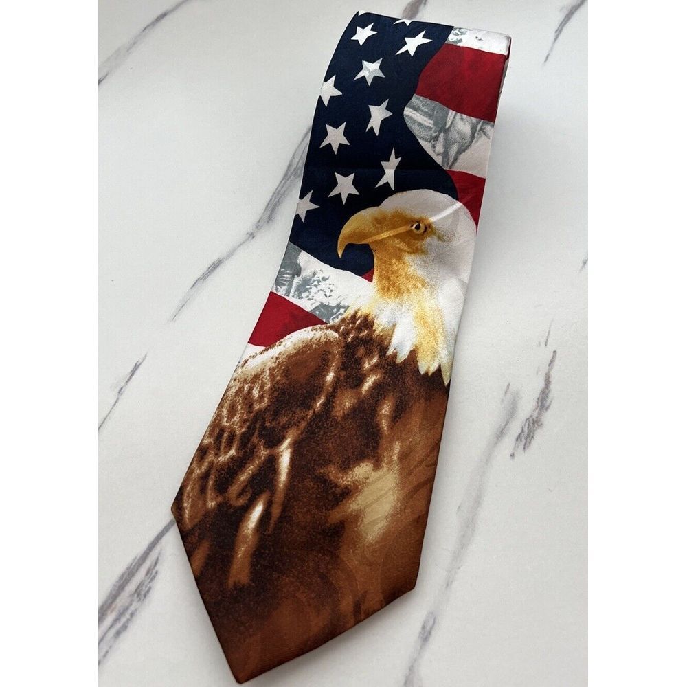 USA Patriotic American Flag Tie Bald Eagle Handmade